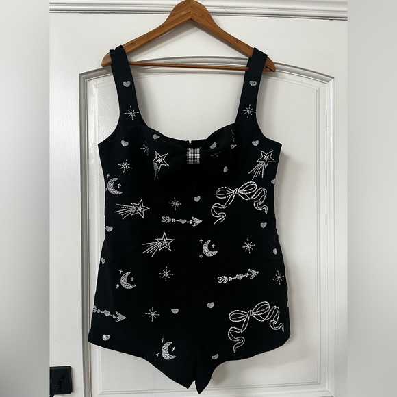 Nasty Gal Black Romper Playsuit with Silver Celestial Rhinestone Designs - Picture 2 of 8